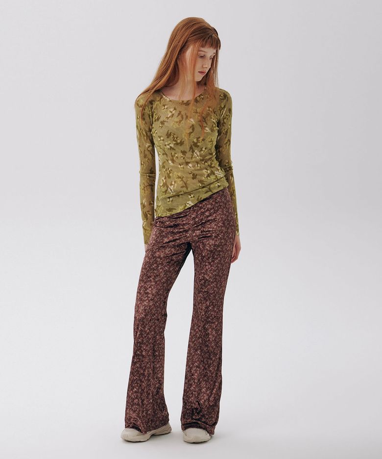 VOL17.Floral Bootcut Pants_Brown