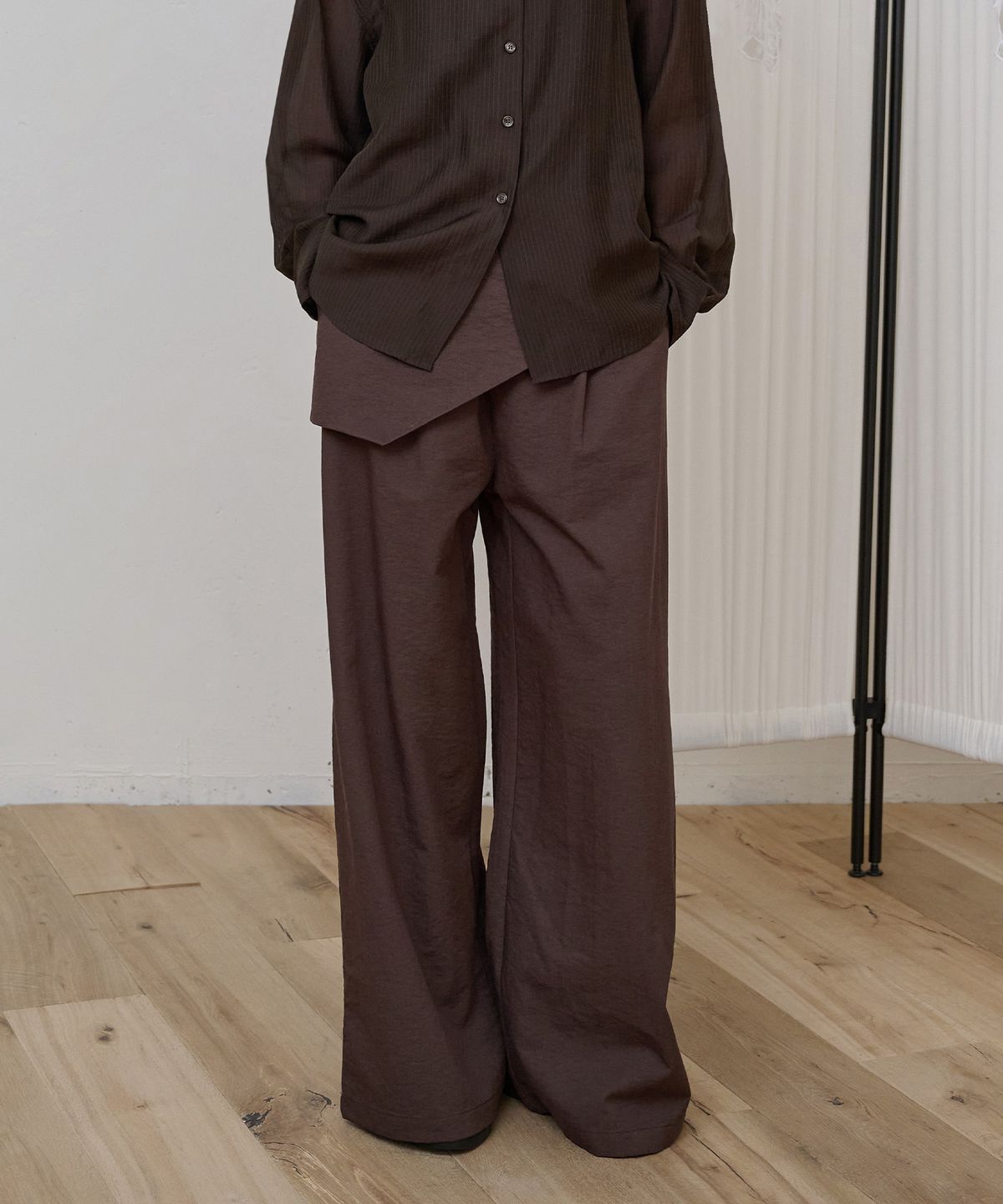 에이킷(AKEIT) Layered Skirt Pants_Brown