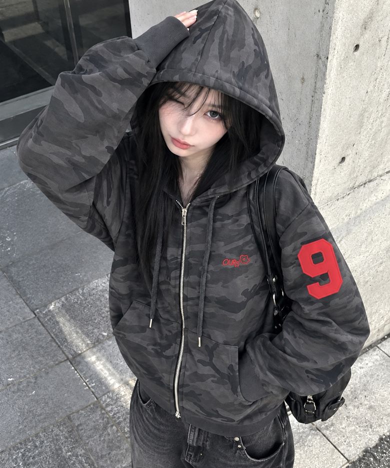 93 패치 카모 후드집업 챠콜