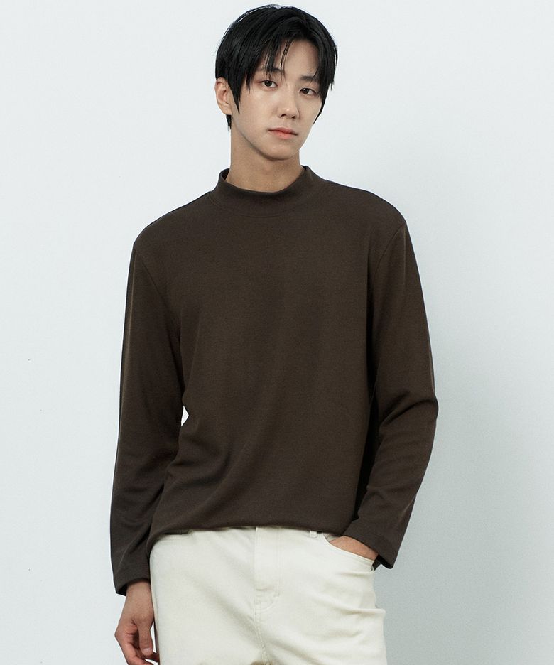 [오정규 PICK] [ON]니트 라이크 골 조직 하프 터틀넥 데일리 티셔츠 - 4color