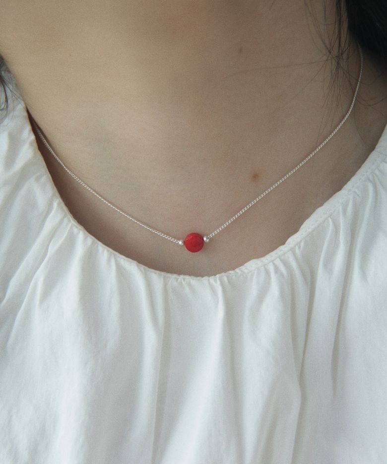 Coral Silverball Chain Necklace 산호 실버볼 체인 목걸이
