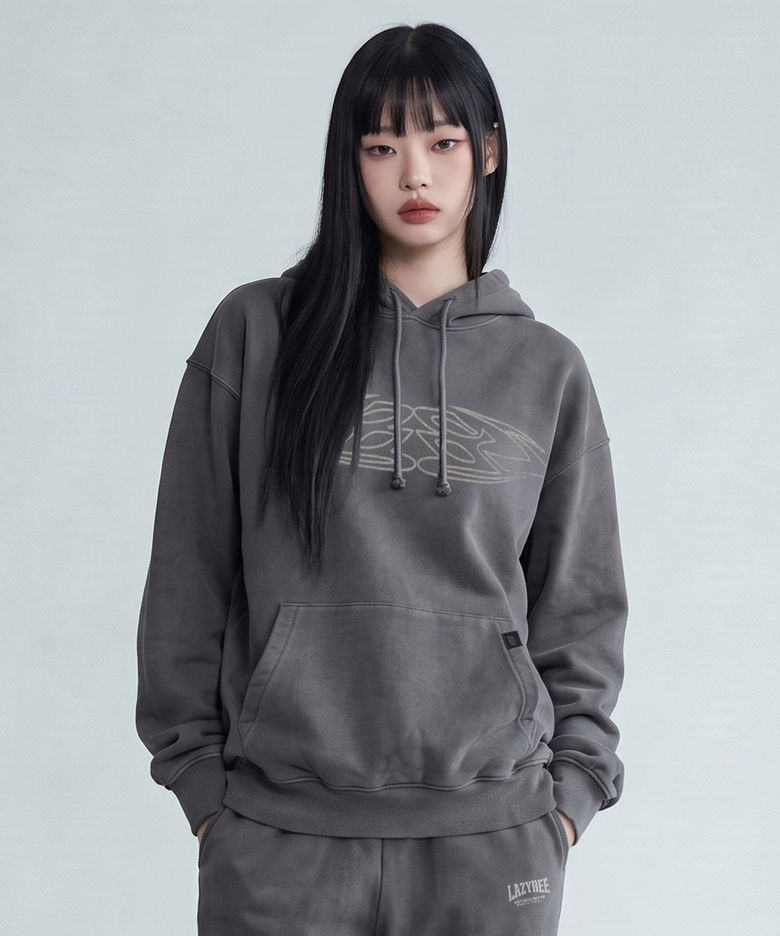 엘립스 오버핏 피그먼트 후드티 W 차콜
