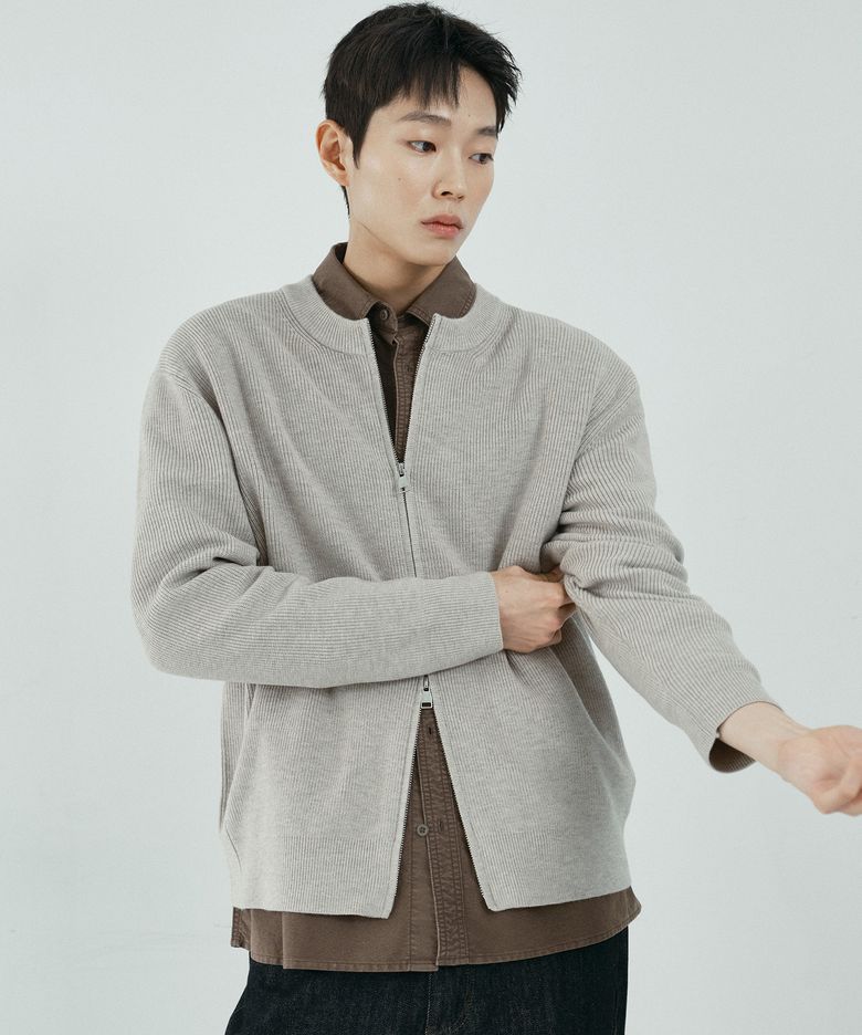 골지 편직 라운드넥 풀 집업 세미 오버핏 가디건 - 2color