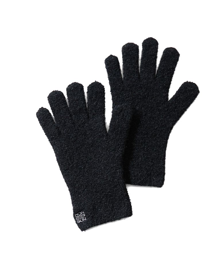 Bless Boucle Knit Rib Finger Gloves Dark Charcoal