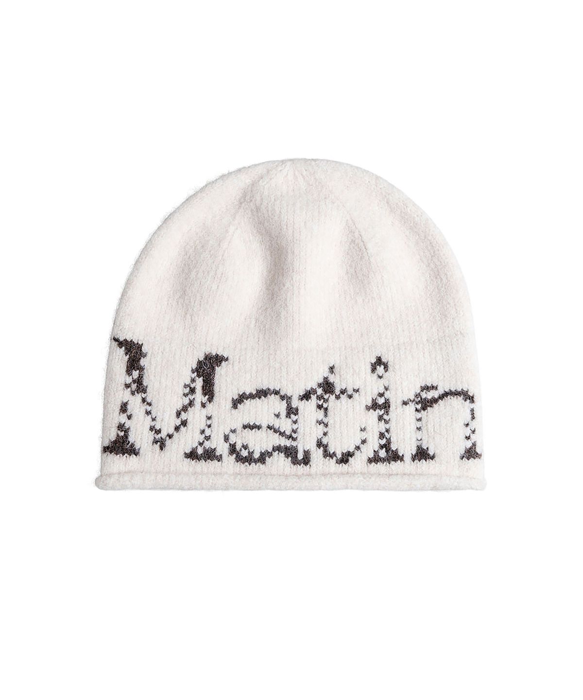 마뗑킴(MATIN KIM) BOUCLE CRACK LOGO BEANIE IN LIGHT BEIGE
