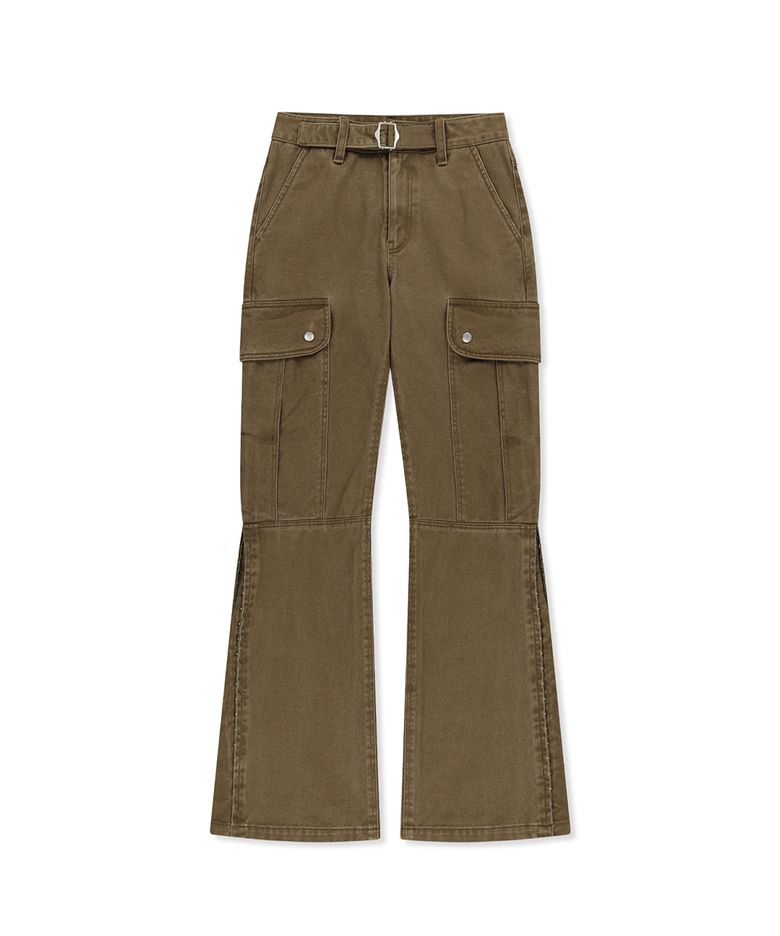 MULTI HOOK BOOTCUT CARGO PANTS IN KHAKI