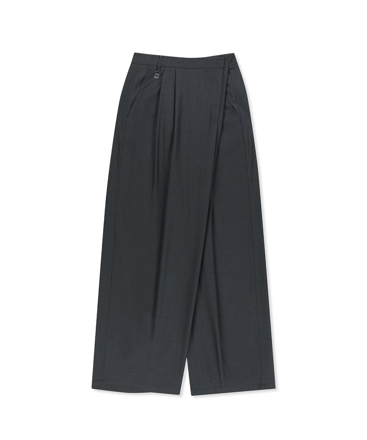 마뗑킴(MATIN KIM) DOUBLE PLEAT CROSS WAIST TROUSERS IN CHARCOAL