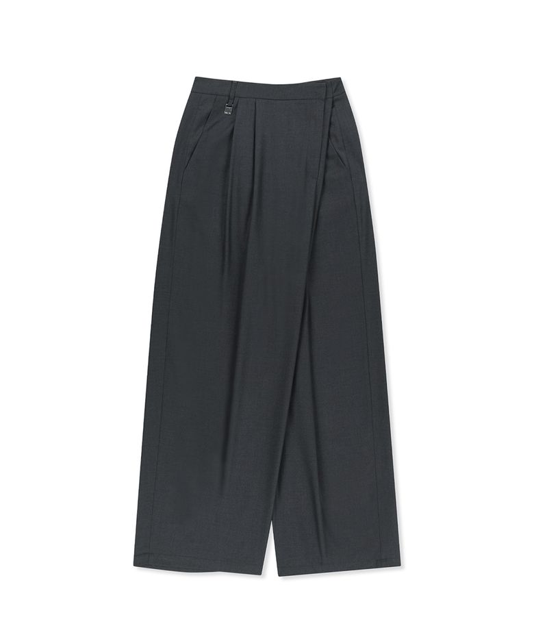 DOUBLE PLEAT CROSS WAIST TROUSERS IN CHARCOAL