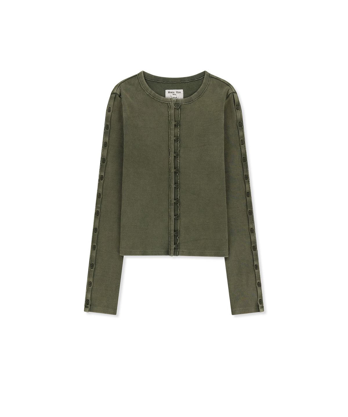 마뗑킴(MATIN KIM) WASHED RIB BUTTON DETAIL TOP IN KHAKI