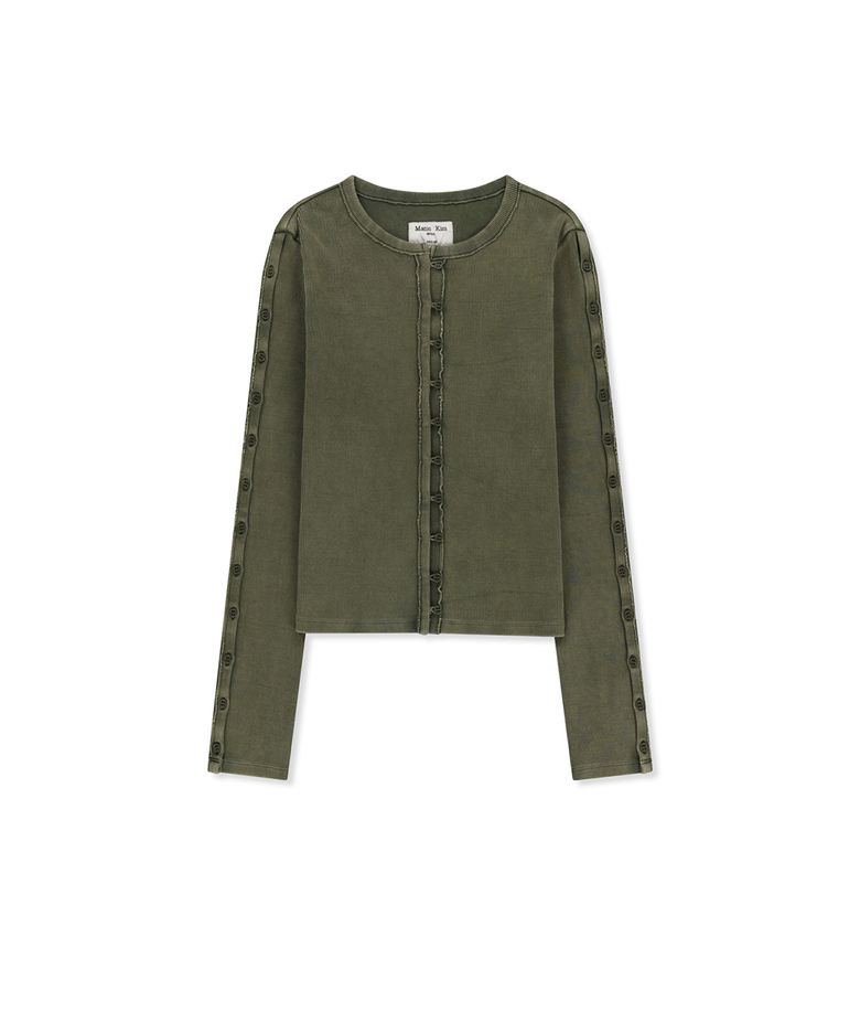 WASHED RIB BUTTON DETAIL TOP IN KHAKI