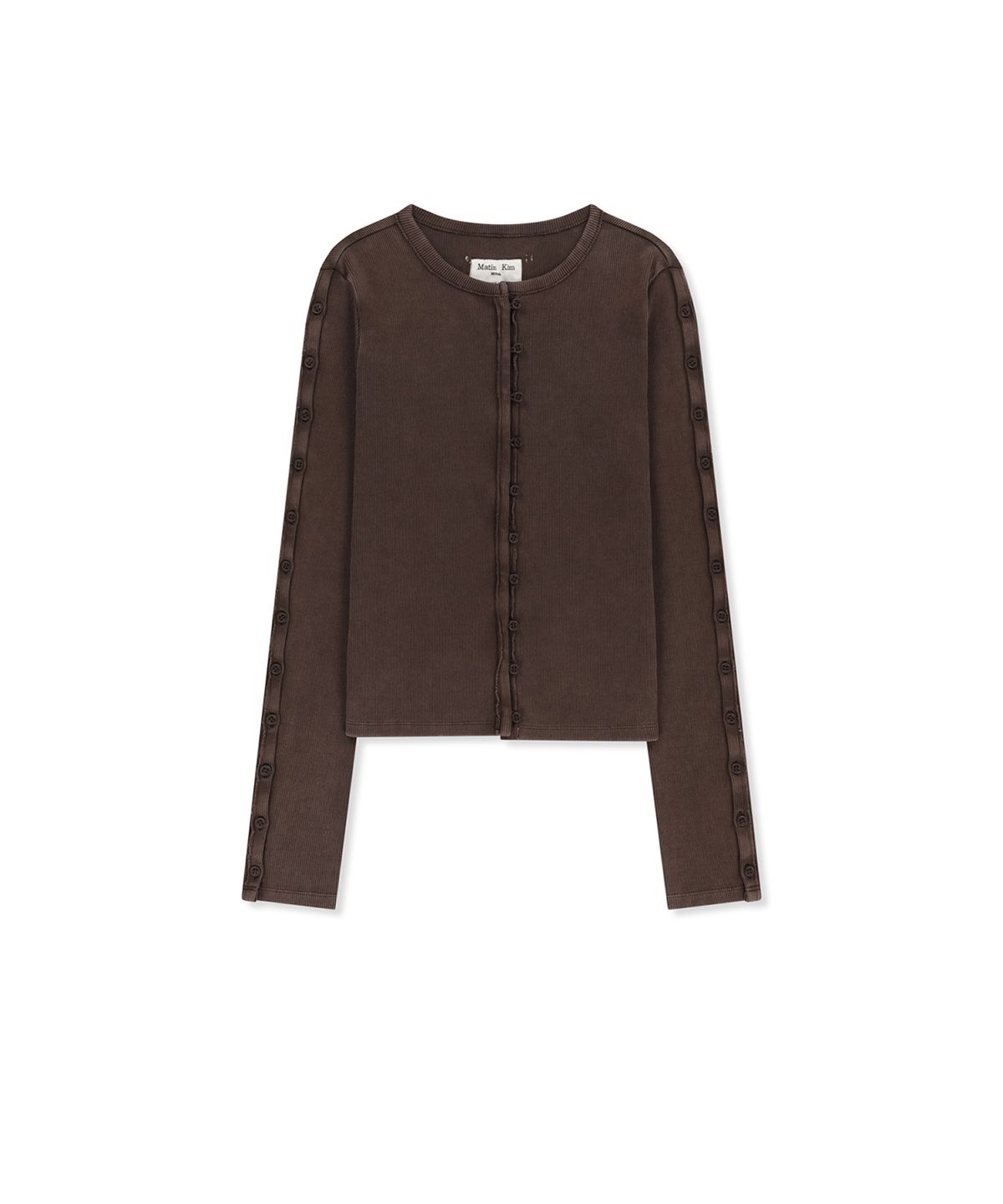 마뗑킴(MATIN KIM) WASHED RIB BUTTON DETAIL TOP IN BROWN