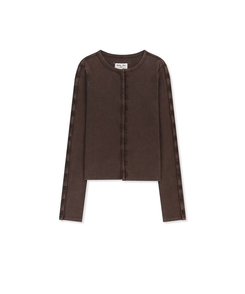 WASHED RIB BUTTON DETAIL TOP IN BROWN