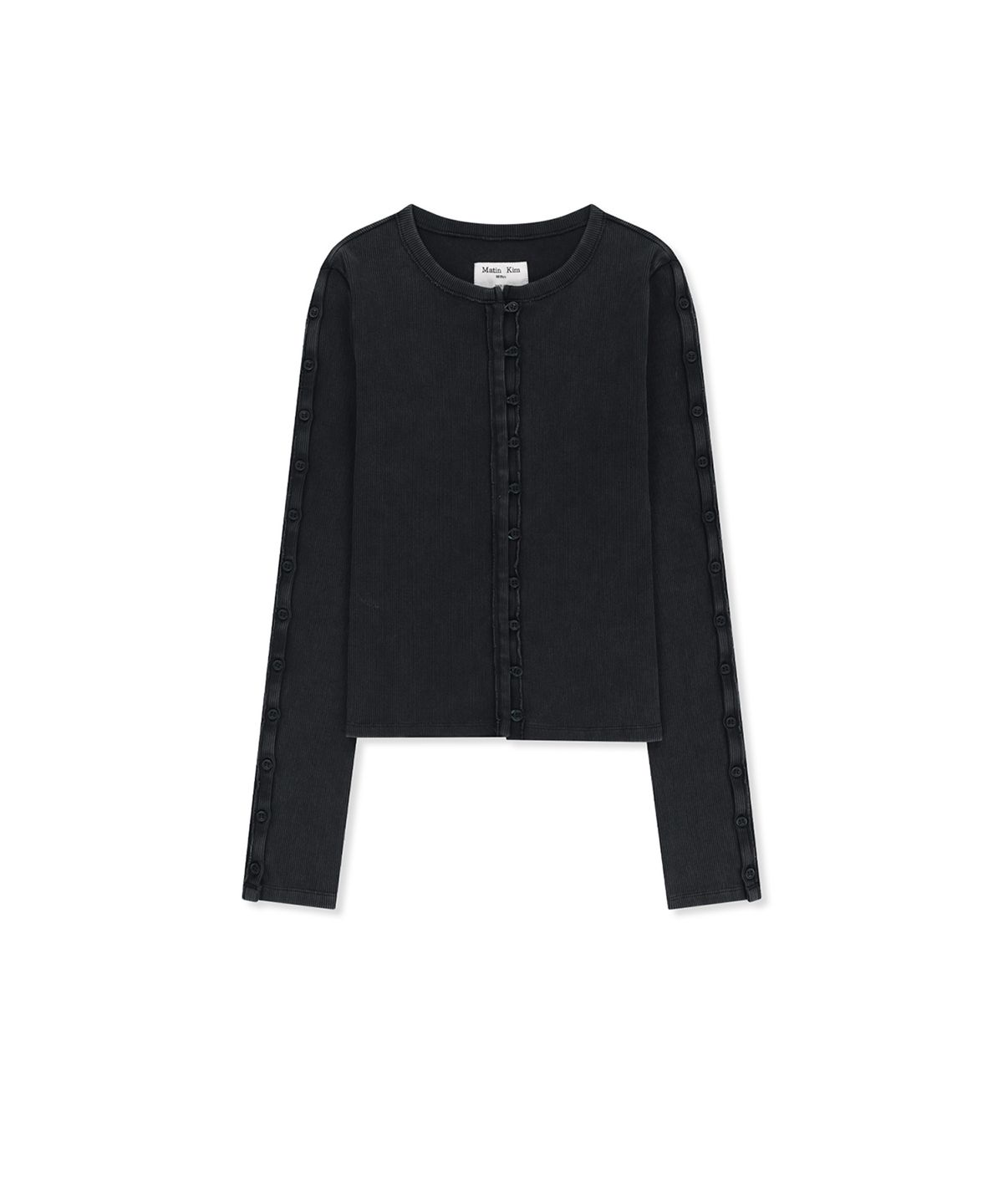 마뗑킴(MATIN KIM) WASHED RIB BUTTON DETAIL TOP IN CHARCOAL
