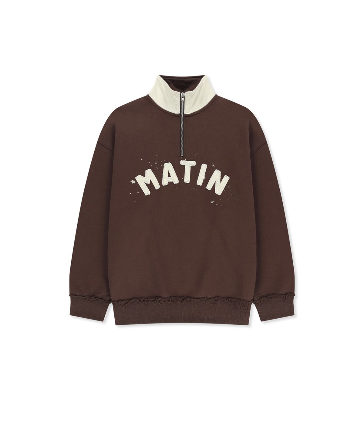 마뗑킴(MATIN KIM) APPLIQUE LOGO COLLAR QUARTER ZIP UP IN BROWN