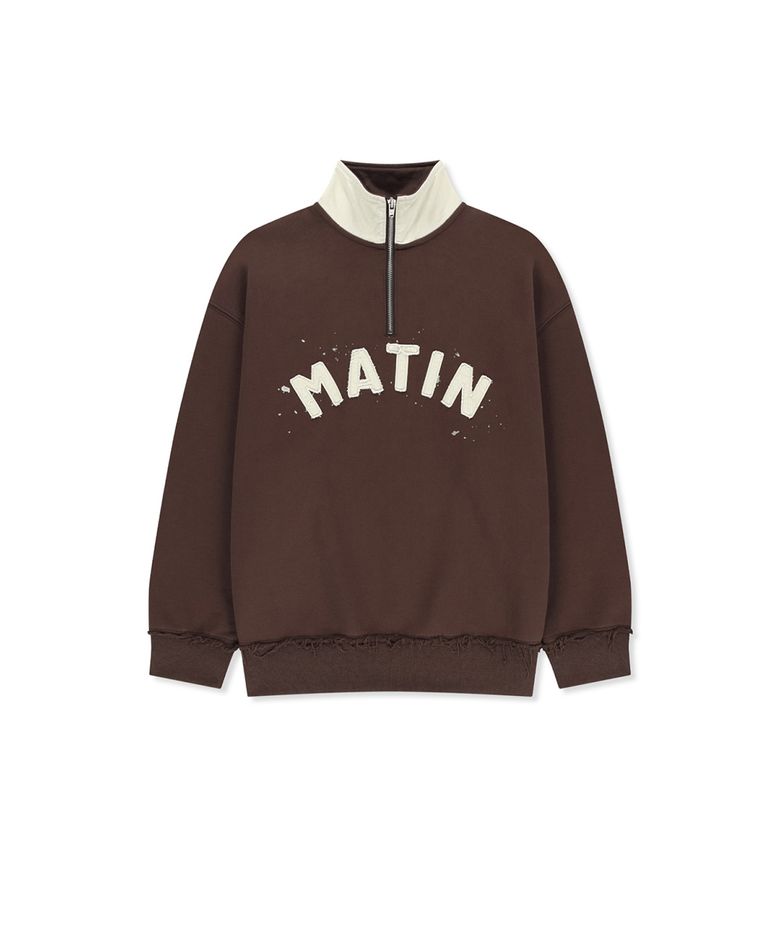 APPLIQUE LOGO COLLAR QUARTER ZIP UP IN BROWN