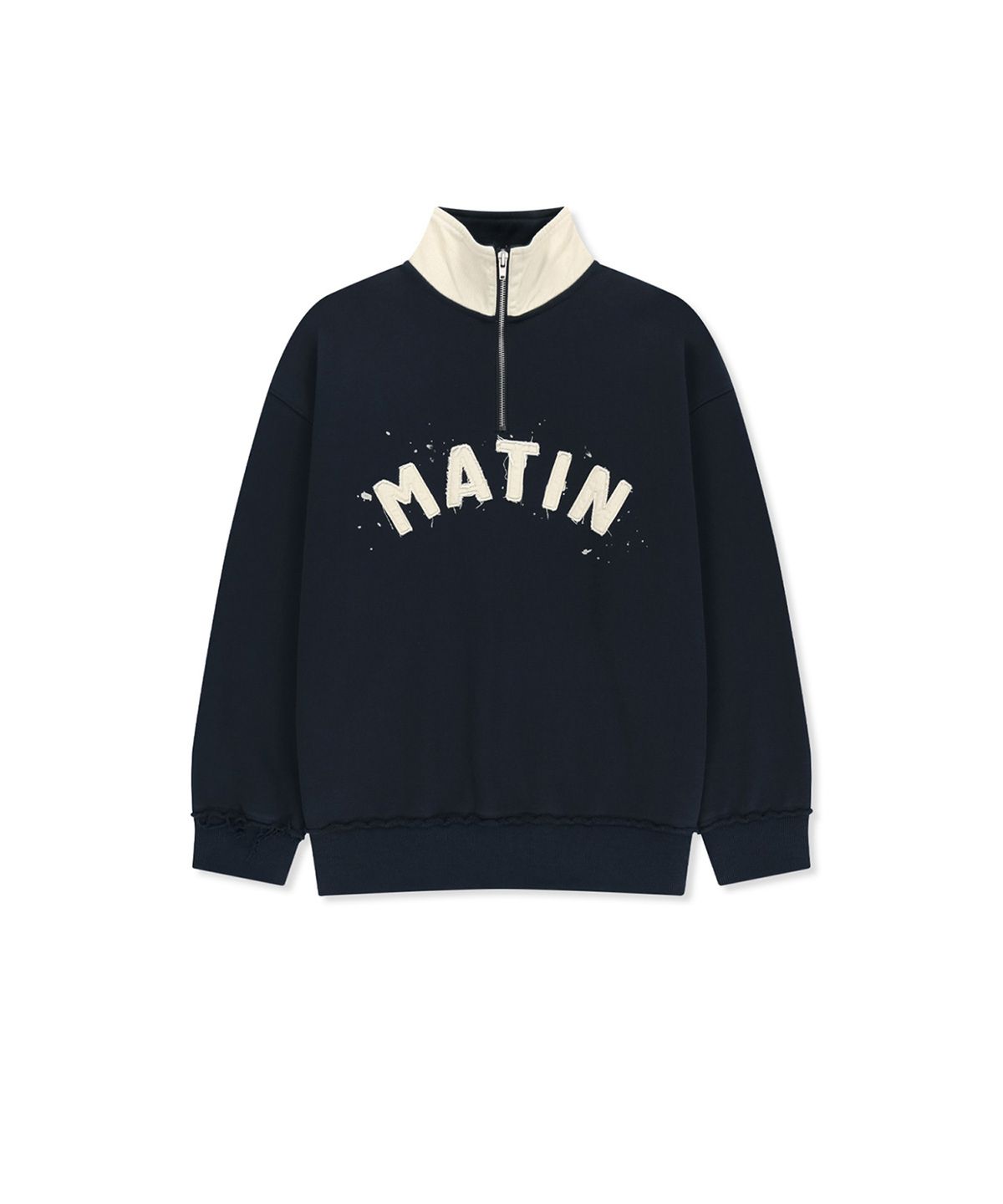 마뗑킴(MATIN KIM) APPLIQUE LOGO COLLAR QUARTER ZIP UP IN NAVY