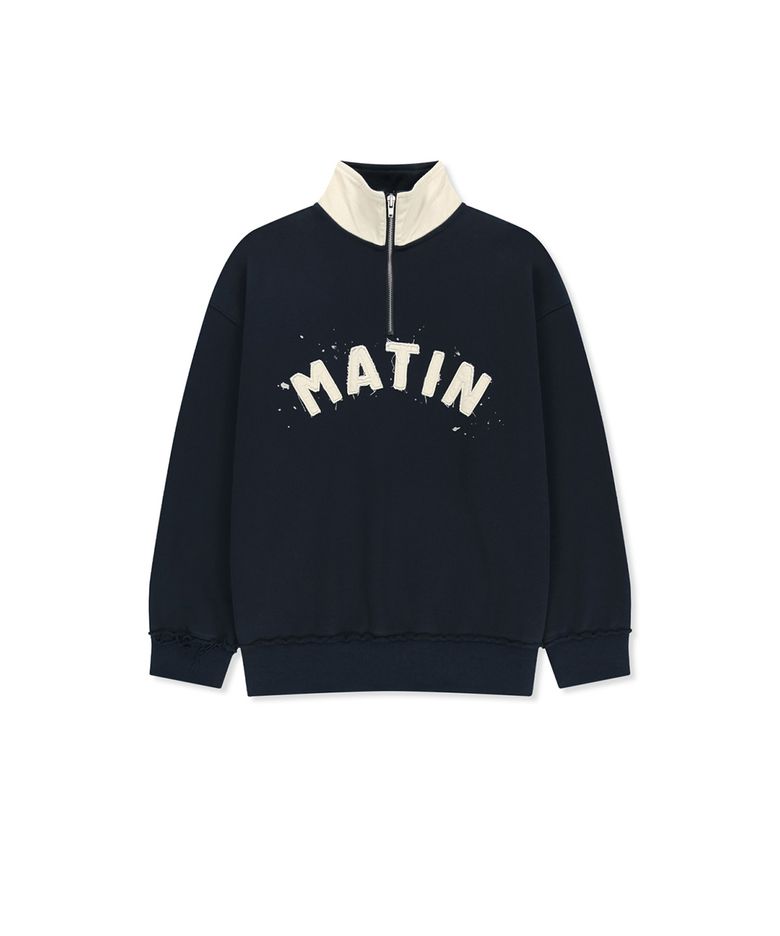 APPLIQUE LOGO COLLAR QUARTER ZIP UP IN NAVY