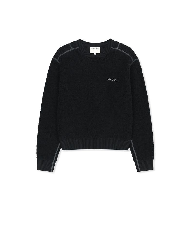 BOUCLE TEXTURE KNIT PULLOVER IN BLACK