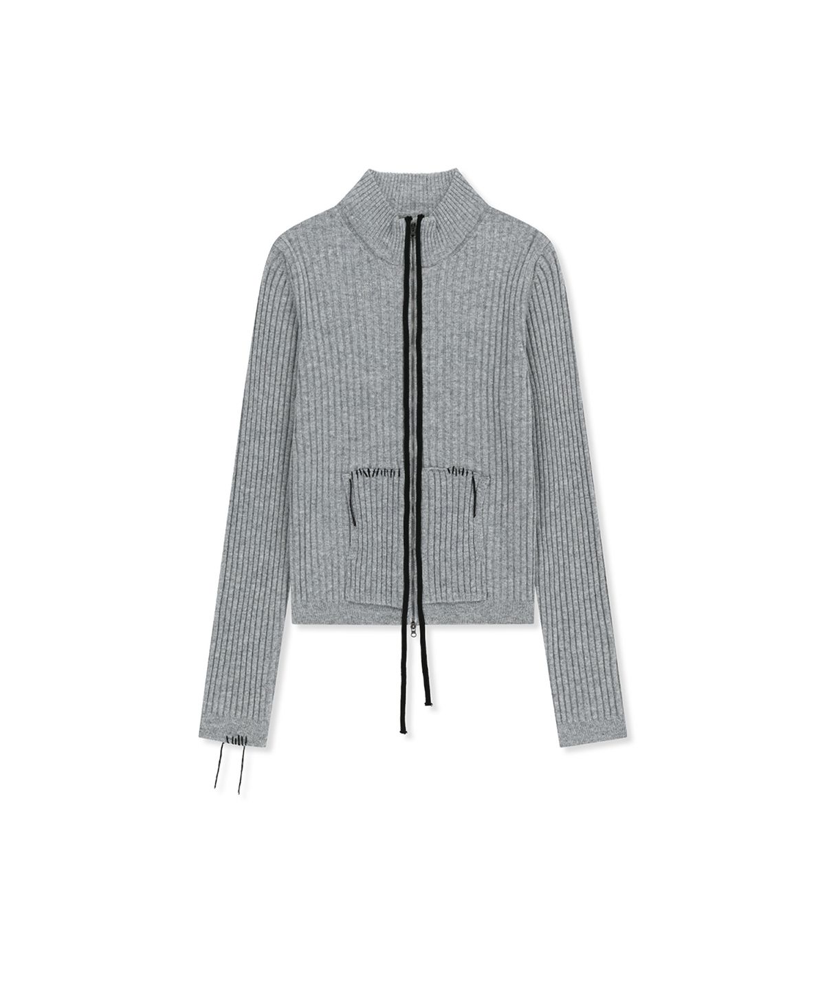 마뗑킴(MATIN KIM) HAND STITCH SLIM FIT KNIT ZIP UP IN GREY