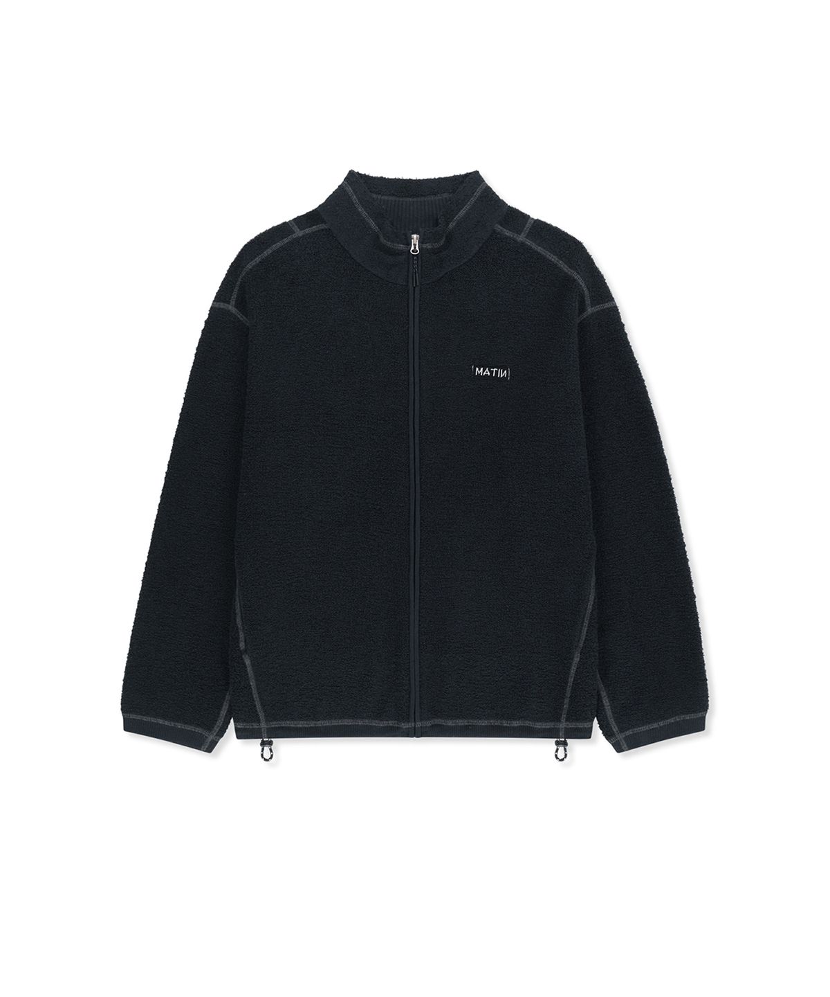 마뗑킴(MATIN KIM) BOUCLE TEXTURE KNIT ZIP UP IN DARK NAVY