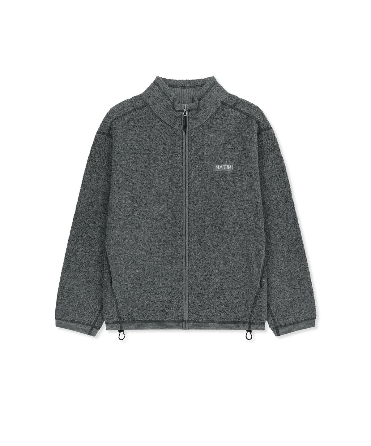 마뗑킴(MATIN KIM) BOUCLE TEXTURE KNIT ZIP UP IN GREY
