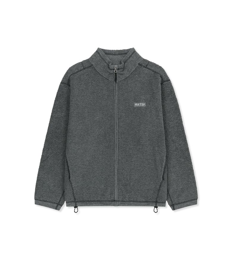 BOUCLE TEXTURE KNIT ZIP UP IN GREY
