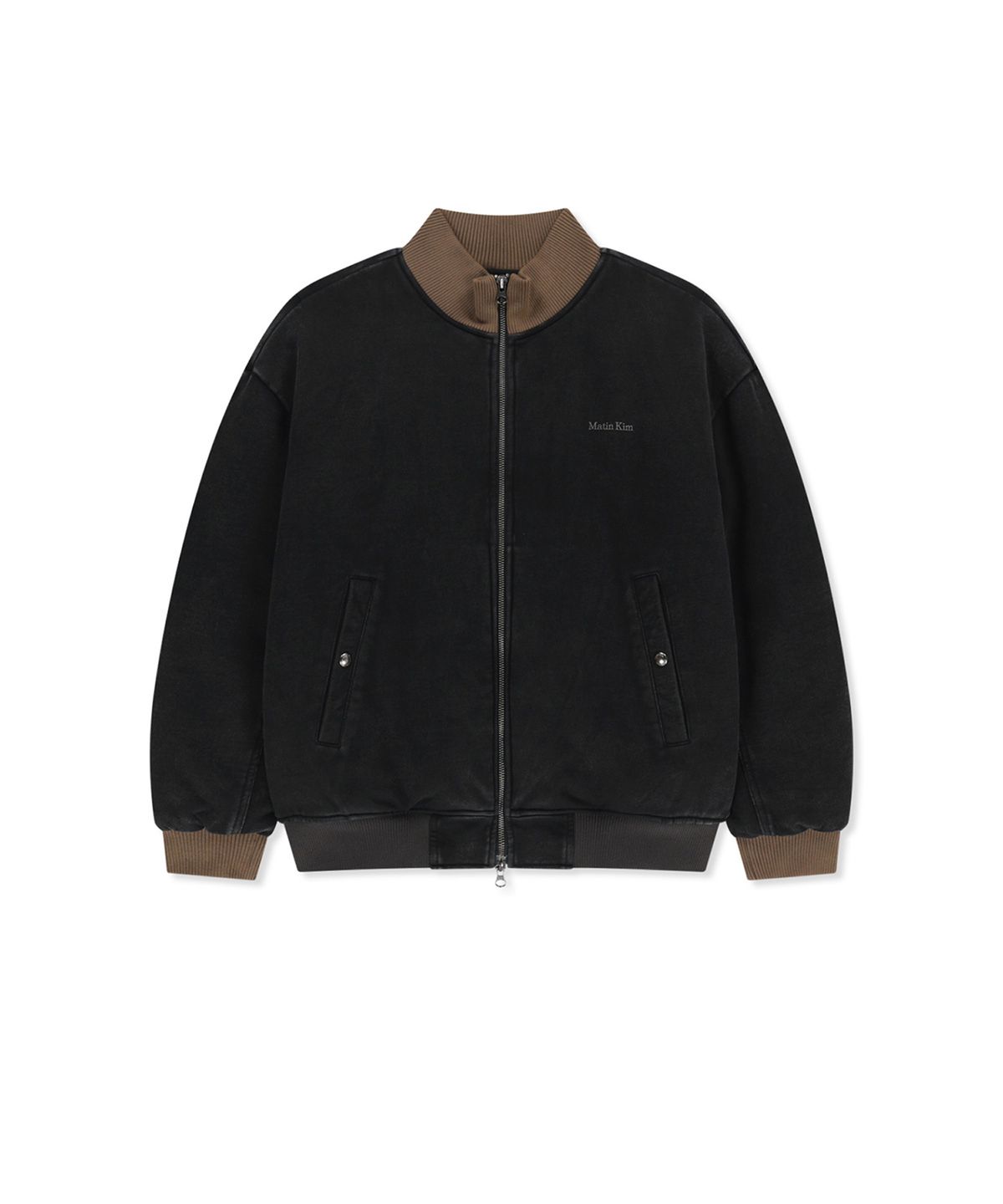 마뗑킴(MATIN KIM) CONTRAST RIB BACK LOGO TERRY BOMBER IN CHARCOAL