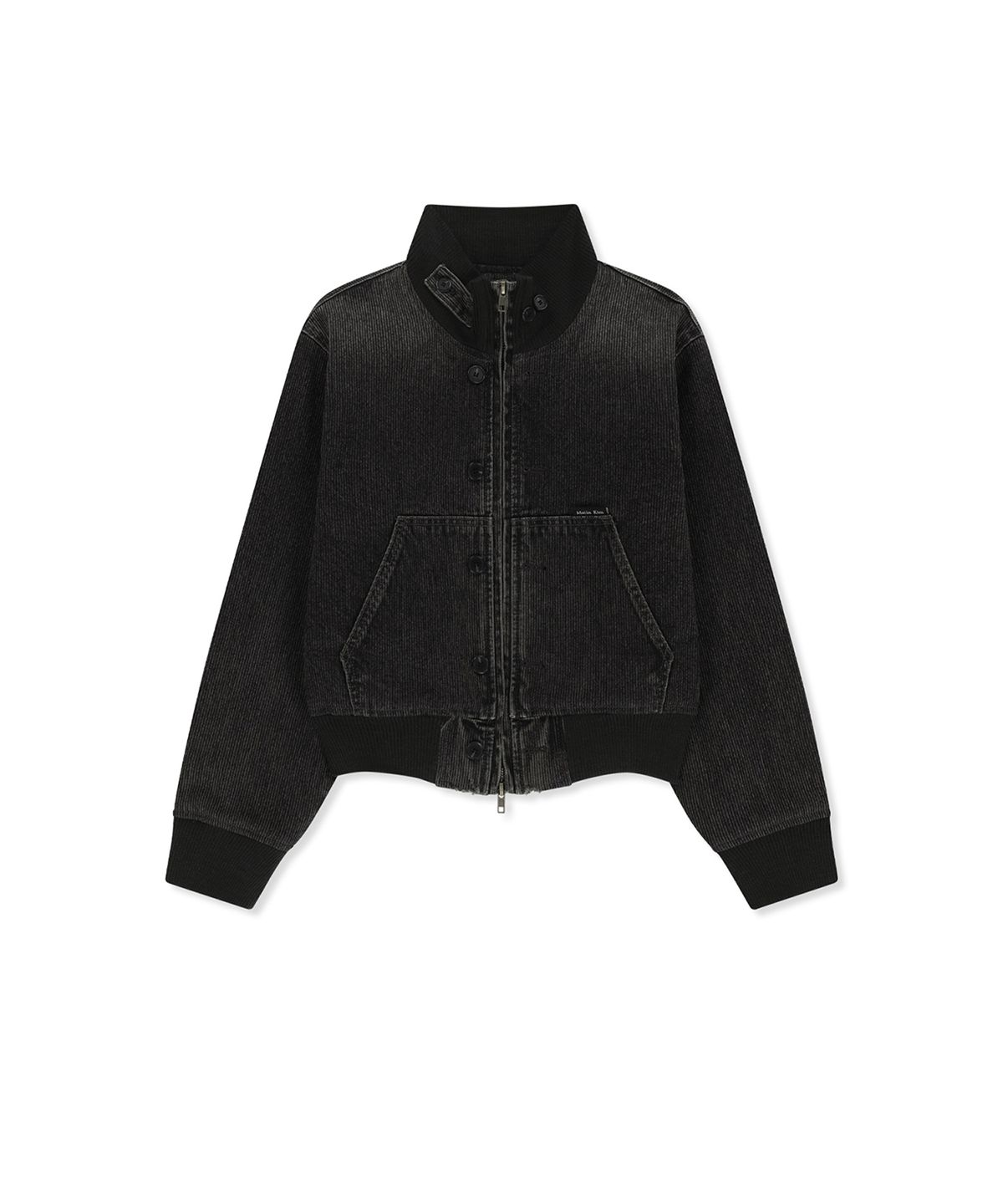 마뗑킴(MATIN KIM) WASHED RIB DENIM BLOUSON JUMPER IN DARK GREY