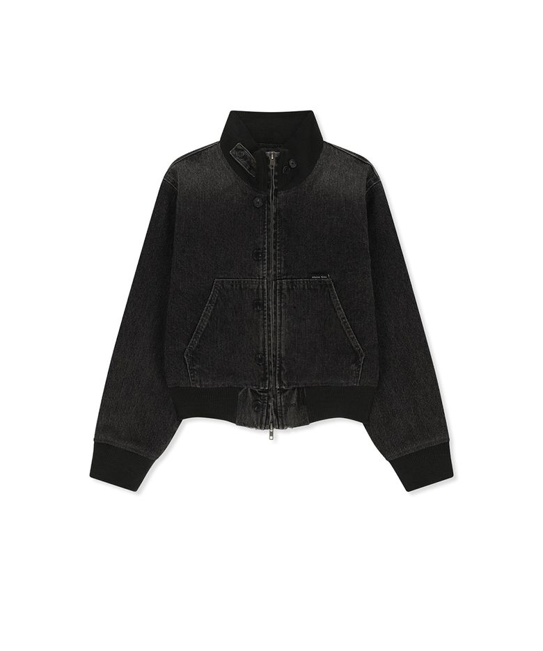 WASHED RIB DENIM BLOUSON JUMPER IN DARK GREY