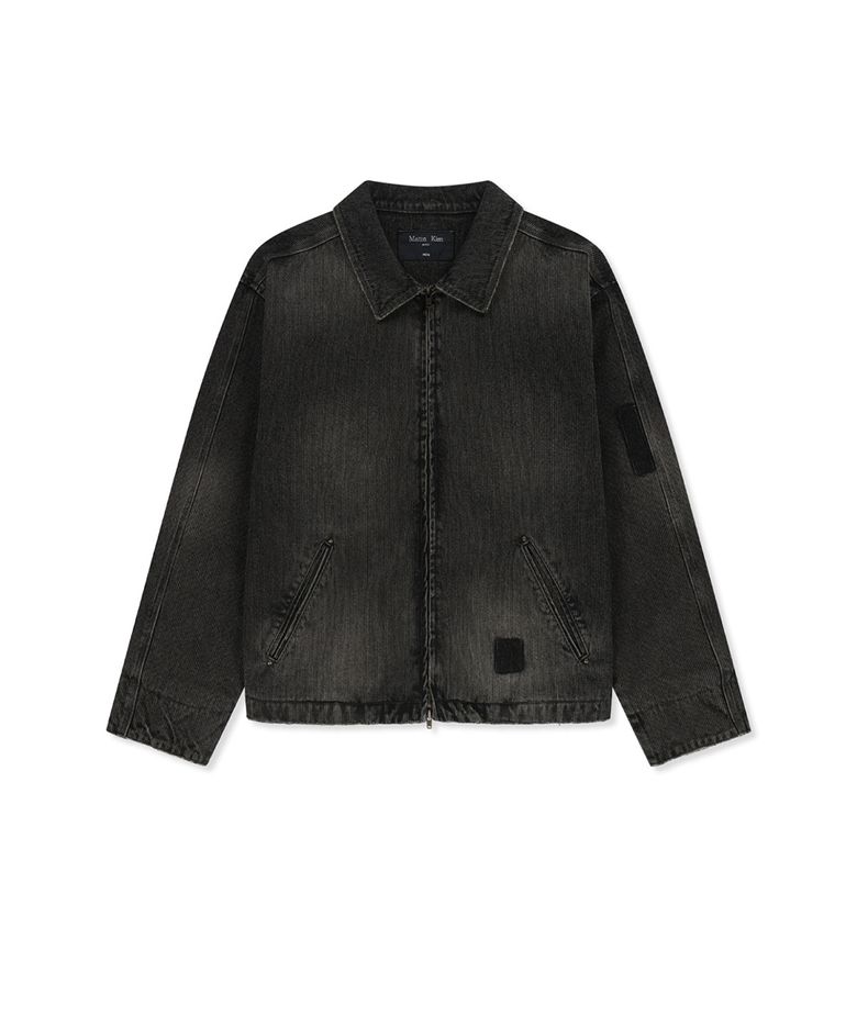 WASHED RIB DENIM ZIP UP JUMPER FOR MEN IN DARK GREY