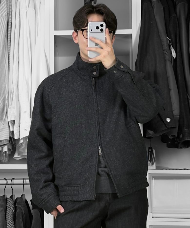[젠플록스PICK] [COUTURE]울 혼방투톤 헤링본 패턴 오버핏  점퍼