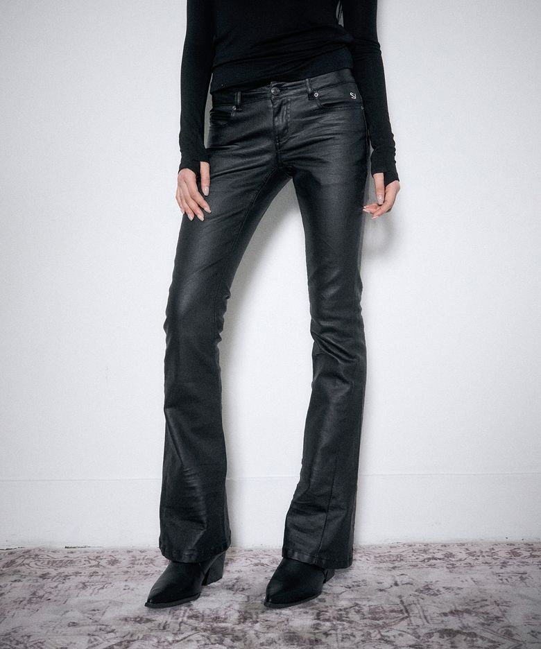 COATED BOOTCUT PANTS BLACK