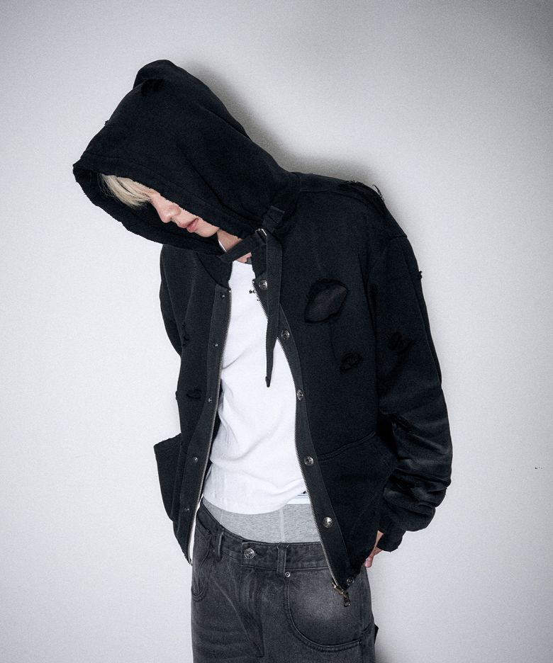 2 LAYER REVERSIBLE ZIP HOODIE BLACK