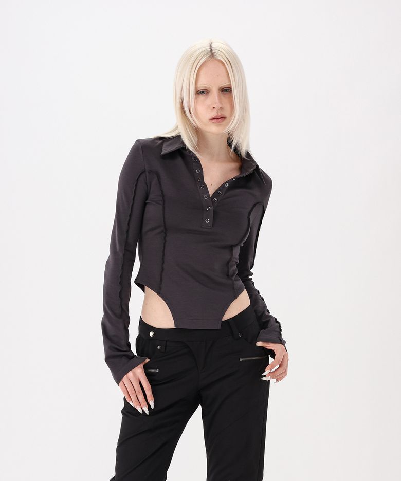Collar Slim Top Charcoal