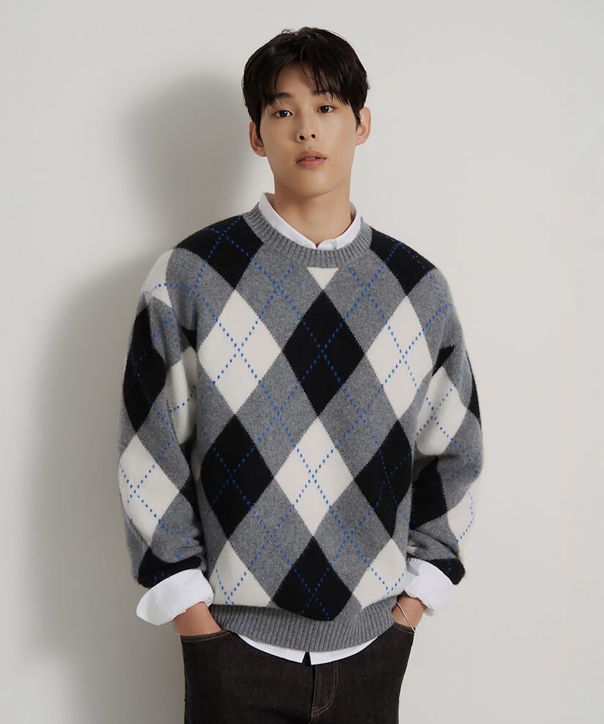빈폴 멘(BEANPOLE MEN) 아가일 풀오버 니트  그레이