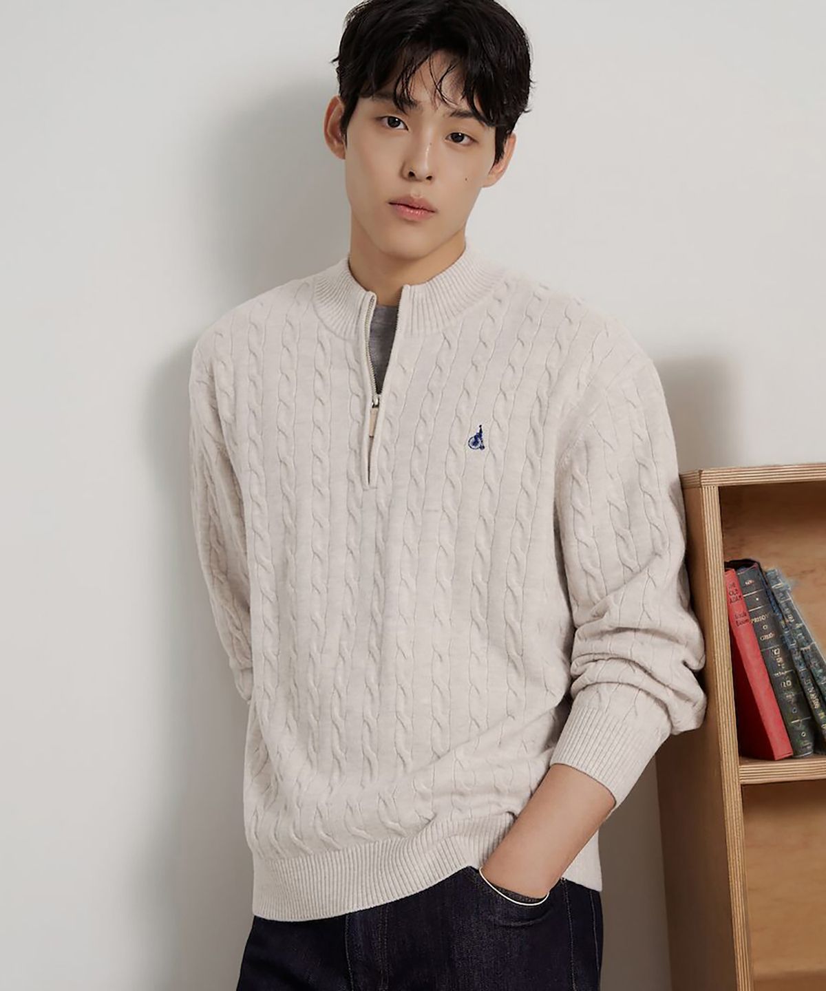 빈폴 멘(BEANPOLE MEN) [Essential] 케이블 쿼터집 니트  베이지