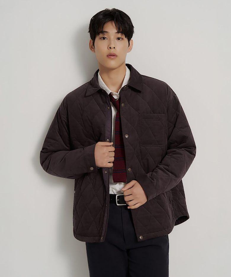코듀로이 퀼팅 패딩 셔츠  브라운