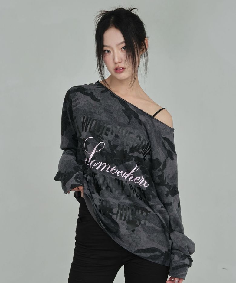 Eyelet One Shoulder Long Sleeve (camo)