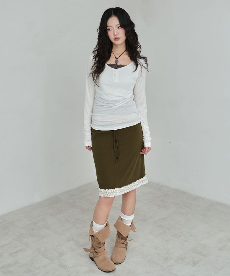 String Lace Midi Skirt (olive)