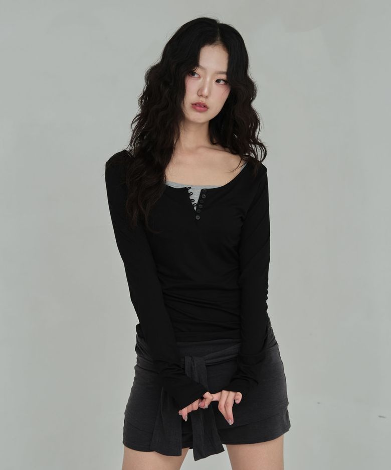 Button Up Stretch Slim Tee (black)