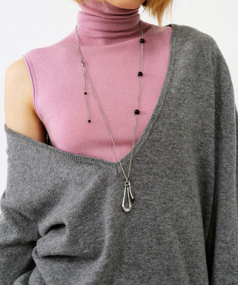 블랙 오닉스 시슬 롱 네크리스_실버 / BLACK ONYX THISTLE LONG NECKLACE_SILVER