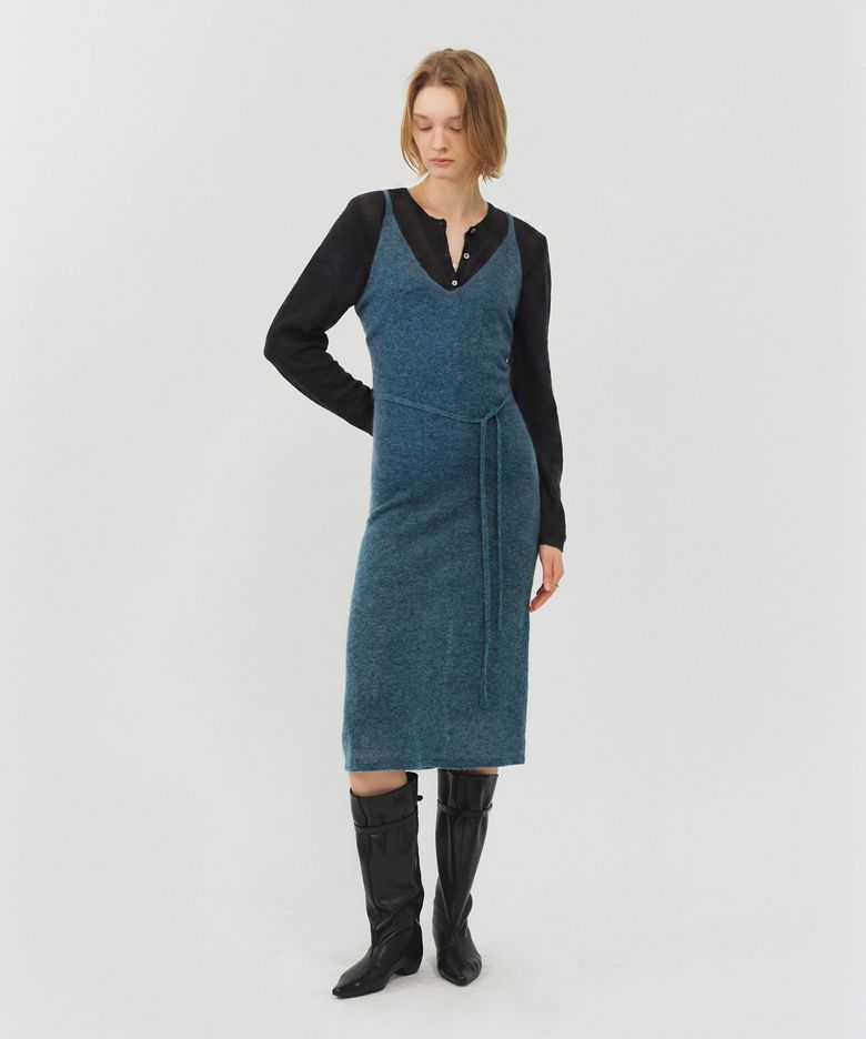 모헤어 레이어드 니트 드레스_블루 그린 / MOHAIR LAYERED KNIT DRESS_BLUE GREEN