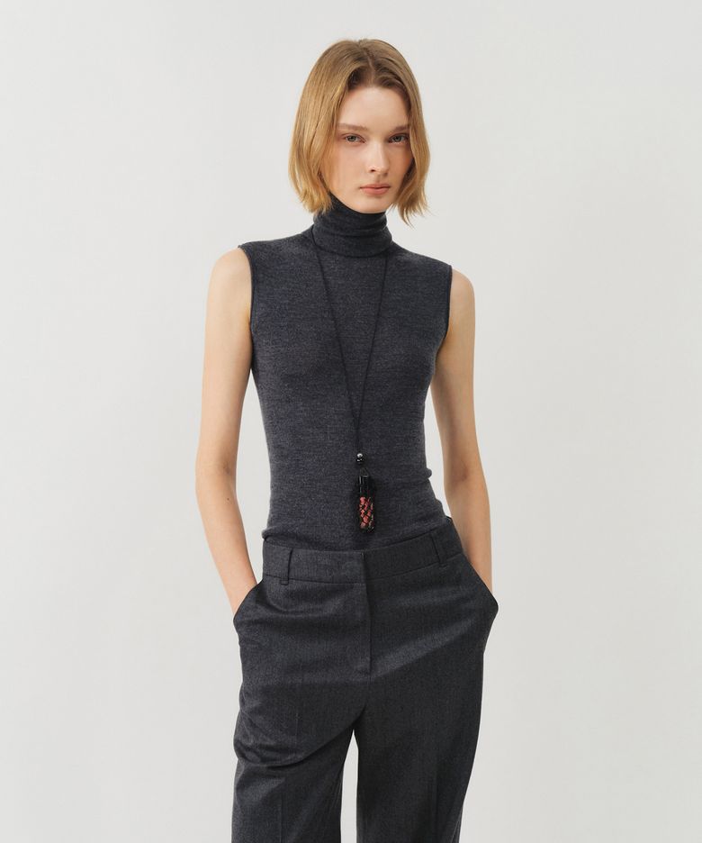 울 홀가먼트 하이 넥 베스트 니트 탑 / WOOL WHOLEGARMENT HIGH NECK VEST KNIT TOP_5colors