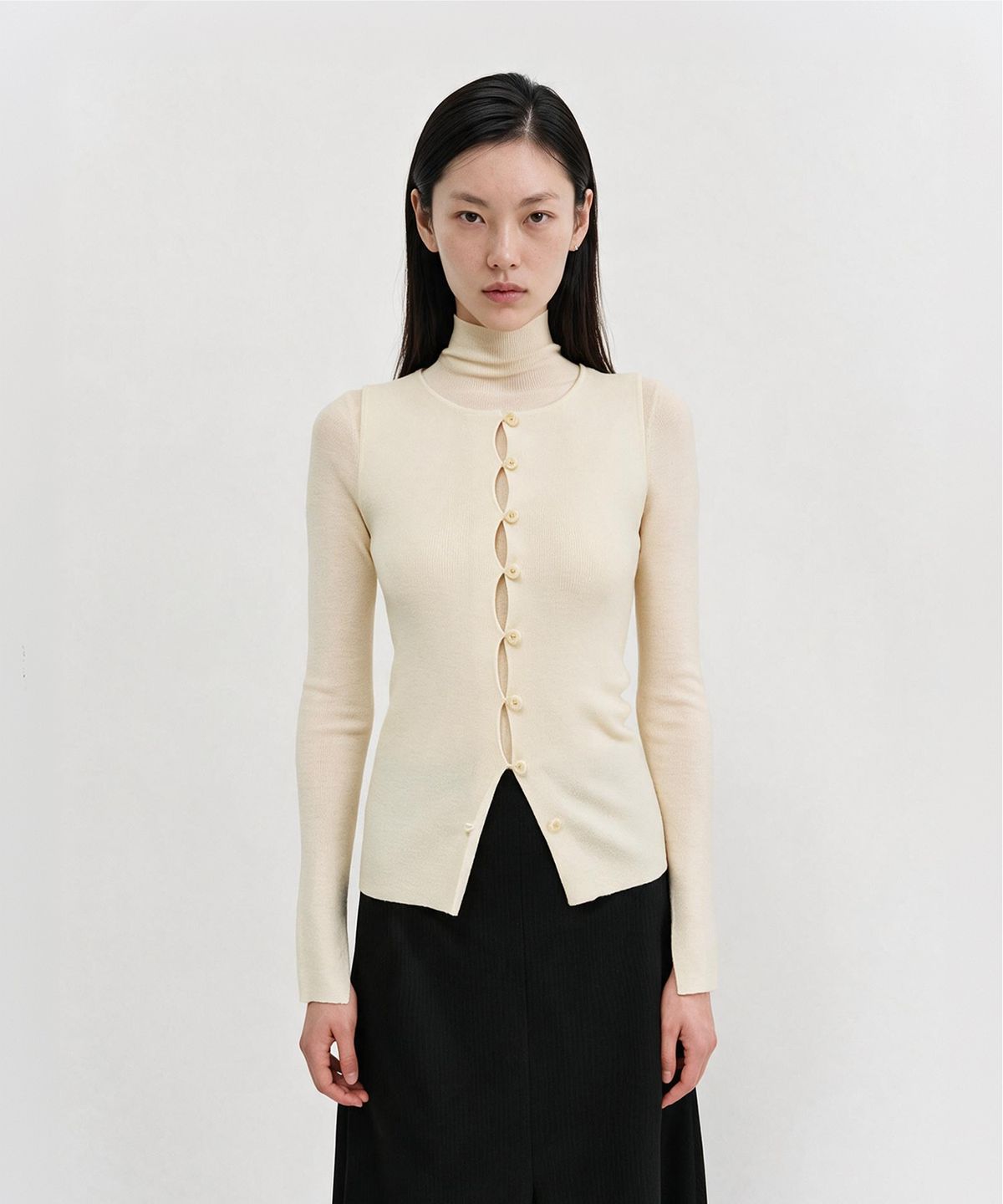 룩캐스트(LOOKAST) 울 헤어리 레이어드 니트 탑 / WOOL HAIRY LAYERED KNIT TOP_3colors