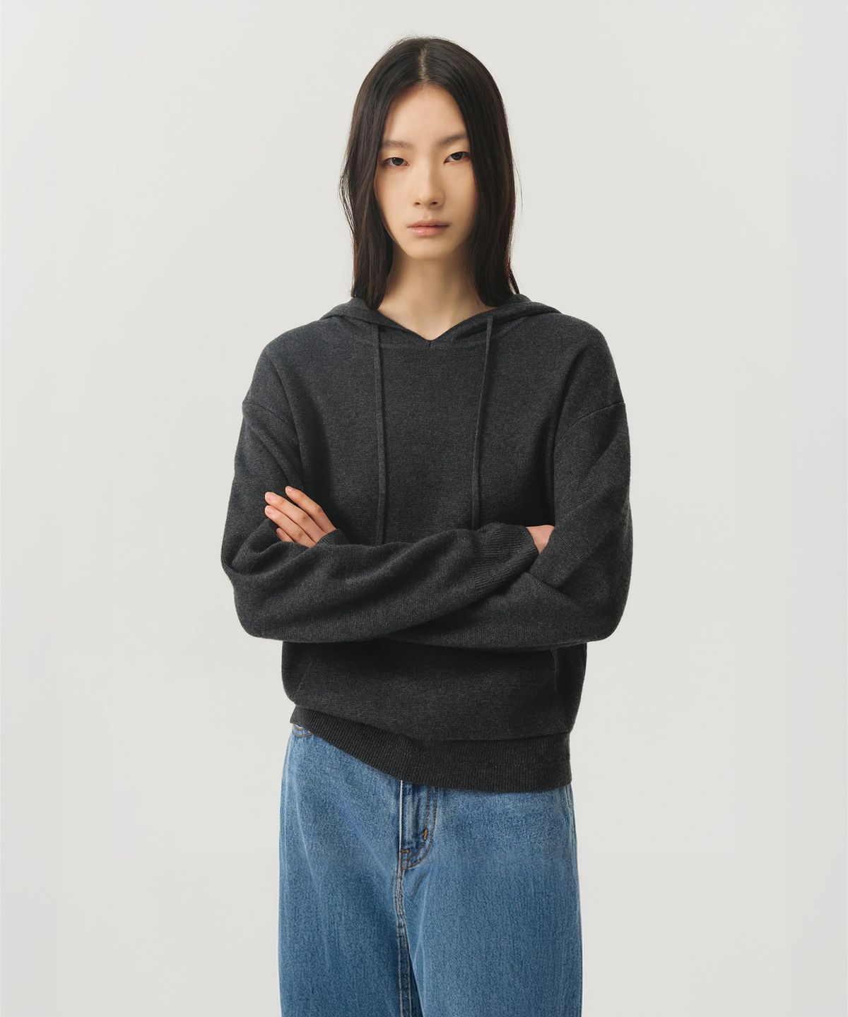 룩캐스트(LOOKAST) 울 이지 후디 니트_차콜 그레이 / WOOL EASY HOODIE KNIT_CHARCOAL GREY