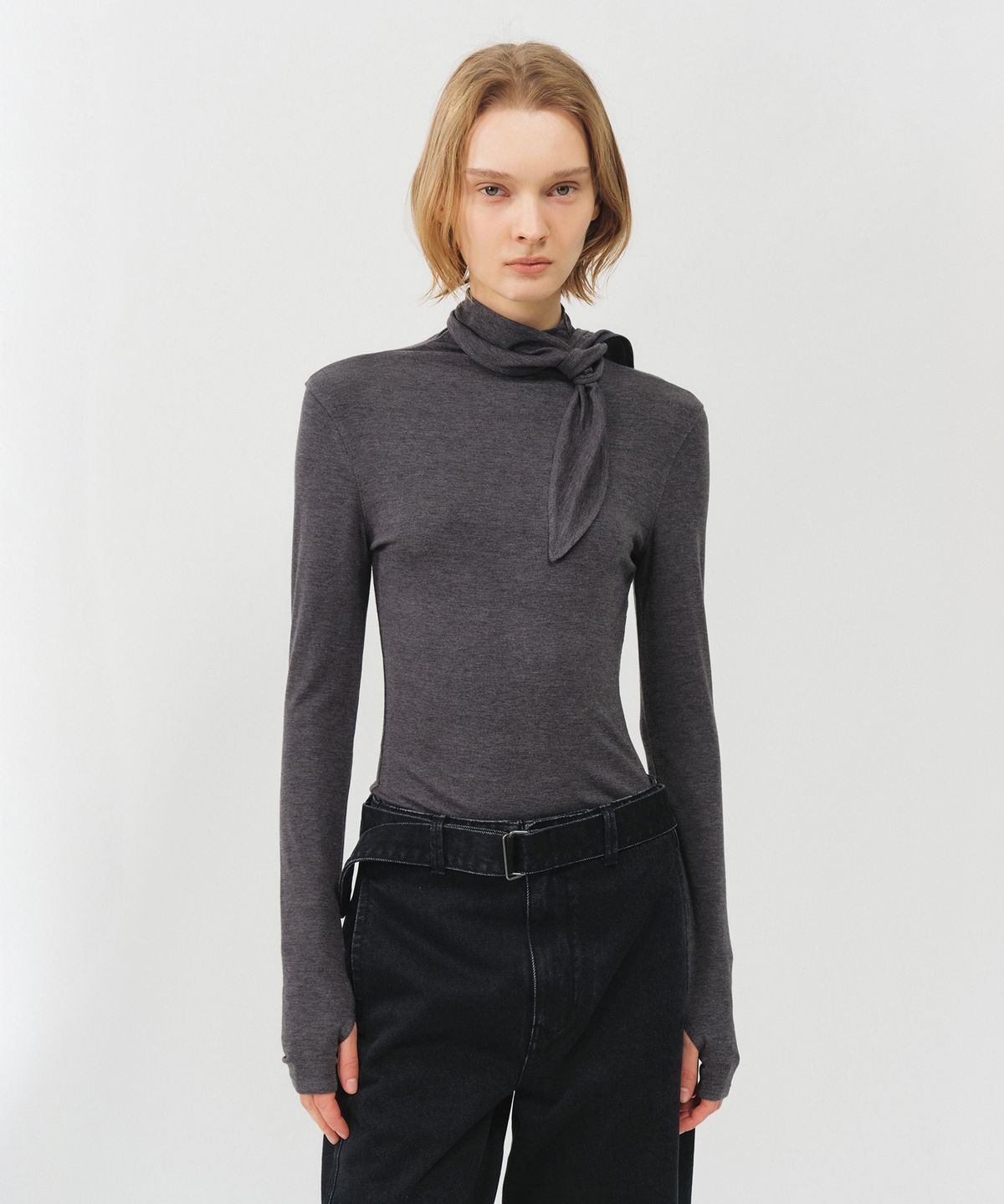 룩캐스트(LOOKAST) 울 하이넥 타이 티셔츠 / WOOL HIGH NECK TIE T-SHIRT_2colors