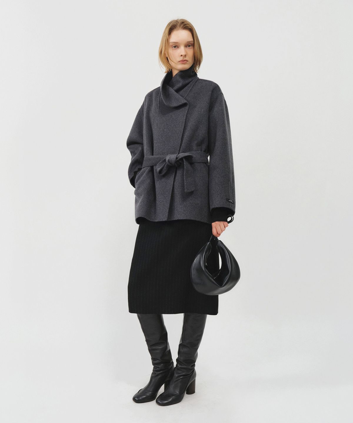 룩캐스트(LOOKAST) 울 핸드메이드 드레이프 하이넥 하프 코트 / WOOL HANDMADE DRAPE HIGH NECK HALF COAT_3colors