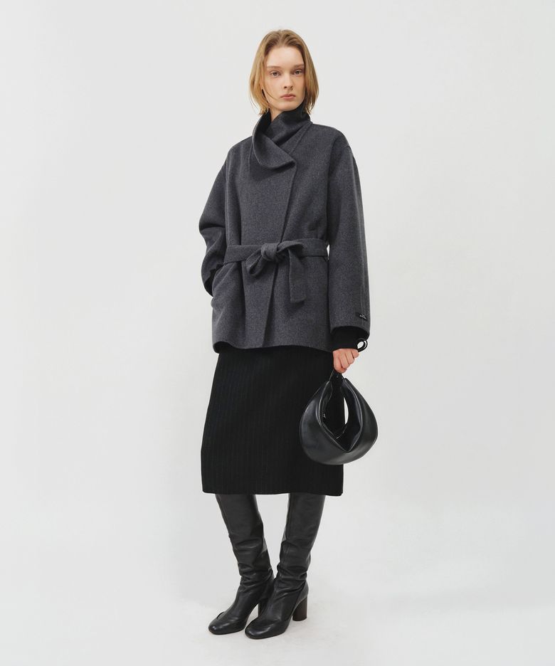울 핸드메이드 드레이프 하이넥 하프 코트 / WOOL HANDMADE DRAPE HIGH NECK HALF COAT_3colors