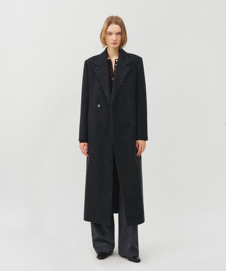 울 테일러드 세미 더블 롱 코트 / WOOL TAILORED SEMI DOUBLE LONG COAT_2colors