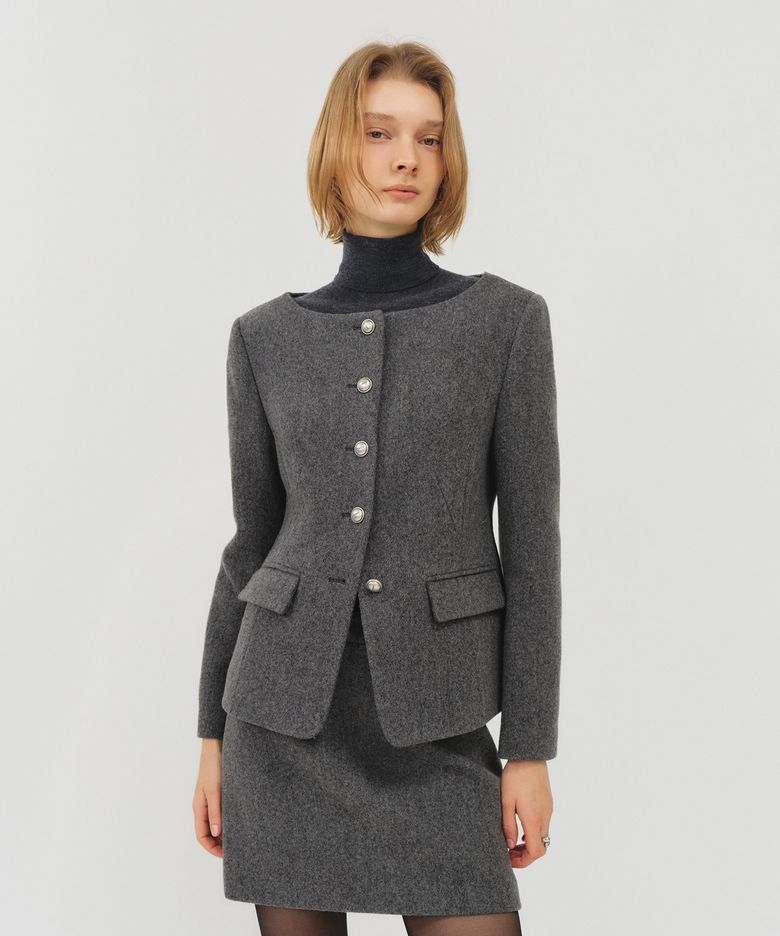 소프트 울 트위드 보트넥 슬림 자켓_그레이 / SOFT WOOL TWEED BOAT-NECK SLIM JACKET_GREY